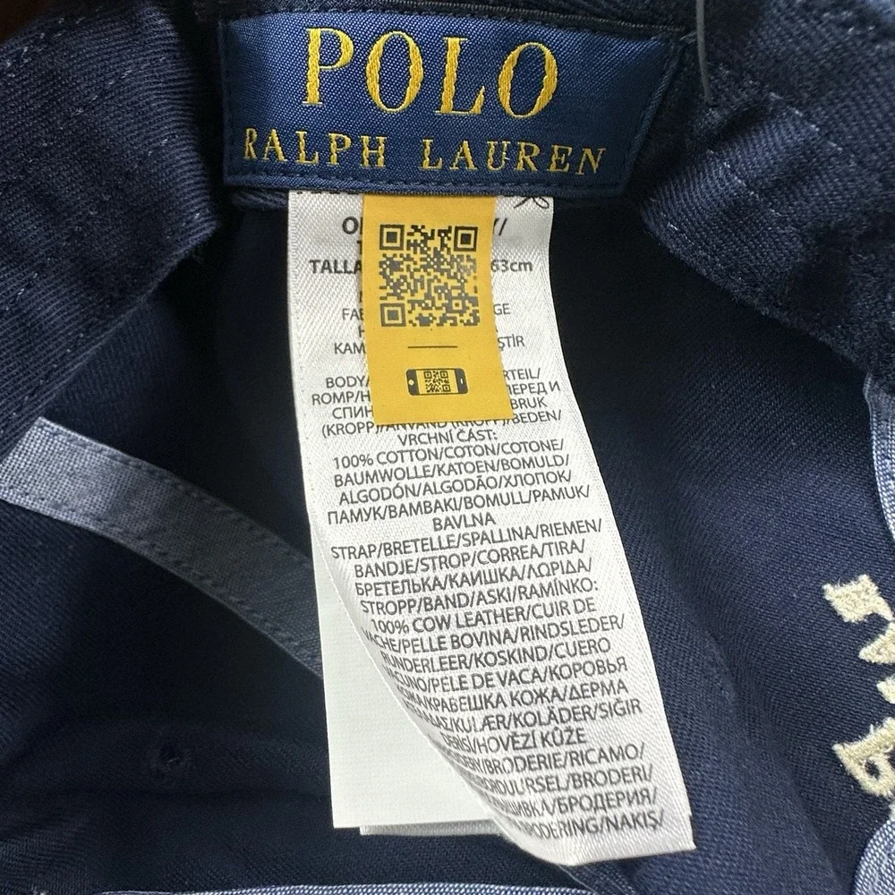 Polo Ralph Lauren Blue Dapper Polo Bear Mens Leather Strapback Baseball Cap NWT